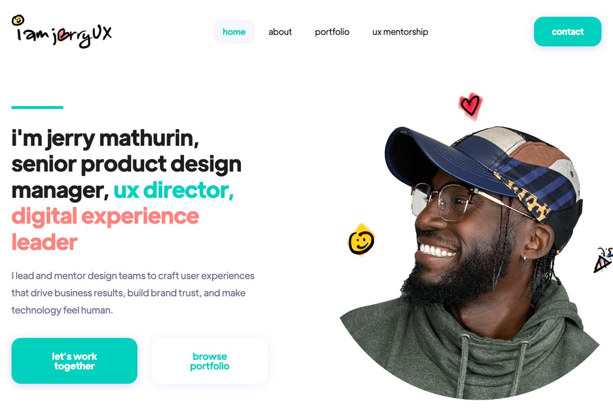 The previous iamjerryux.com homepage, built on a purchased Webflow template