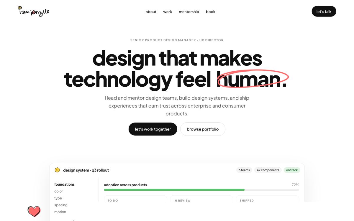The chosen direction: a white page with the character peeking over a product board