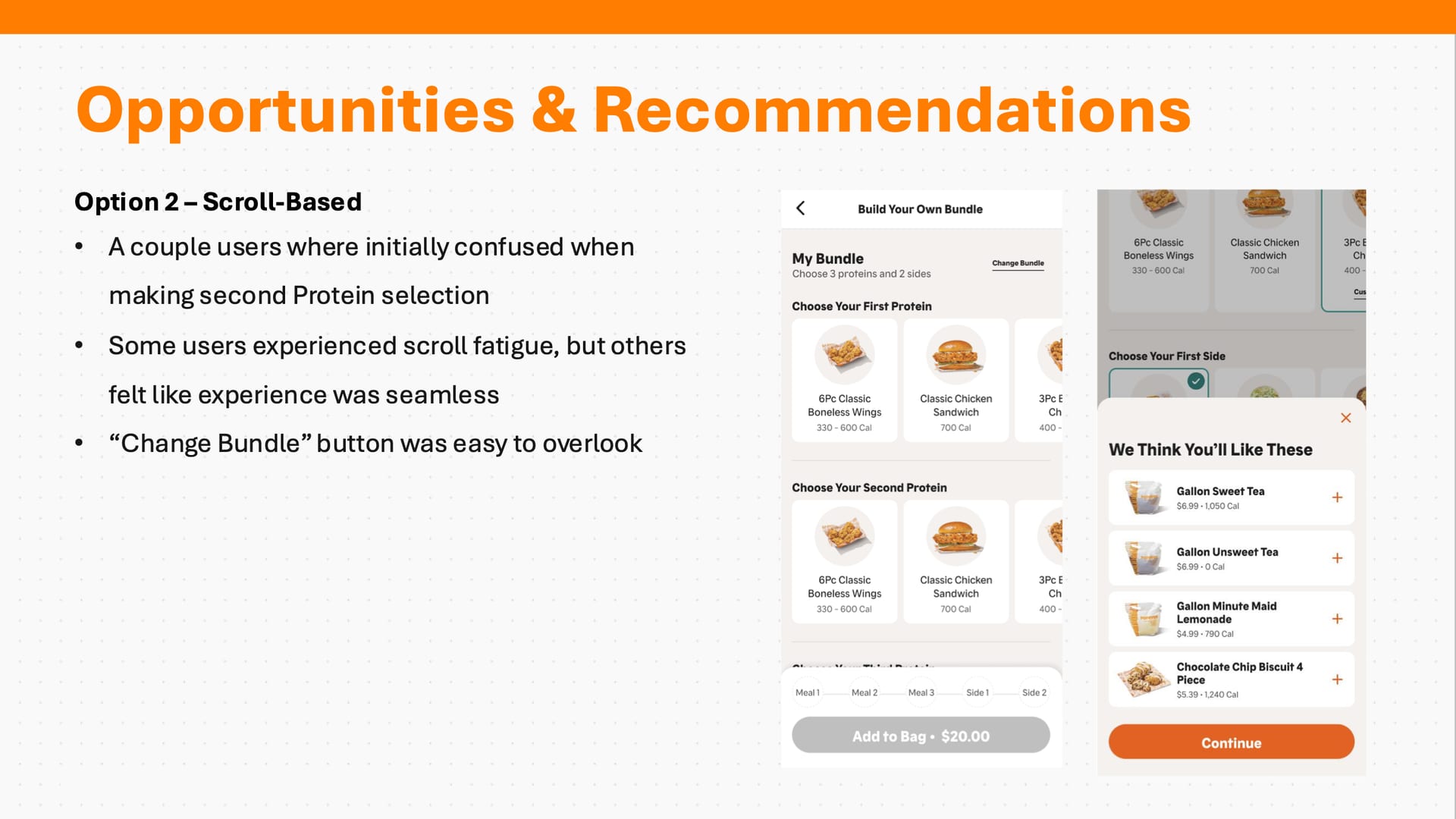 Findings slide with scroll-based screens.