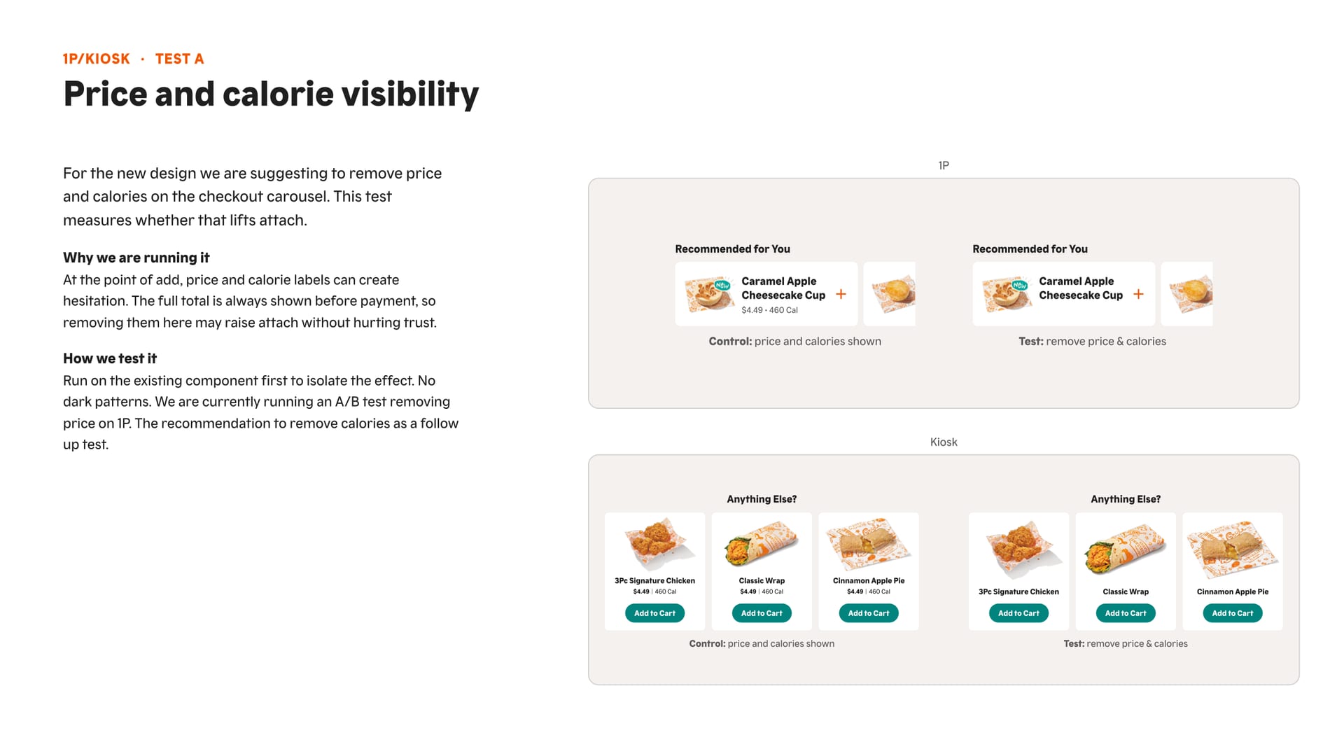 Control and test recommendation cards on app and kiosk.