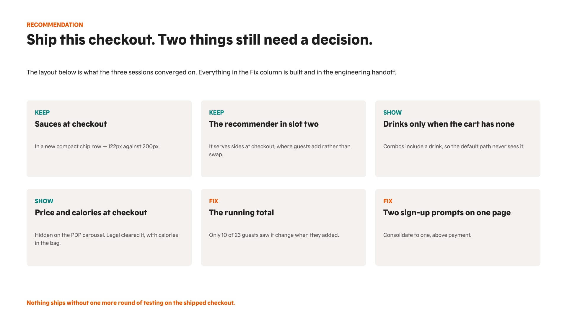 Three-column recommendation grid.
