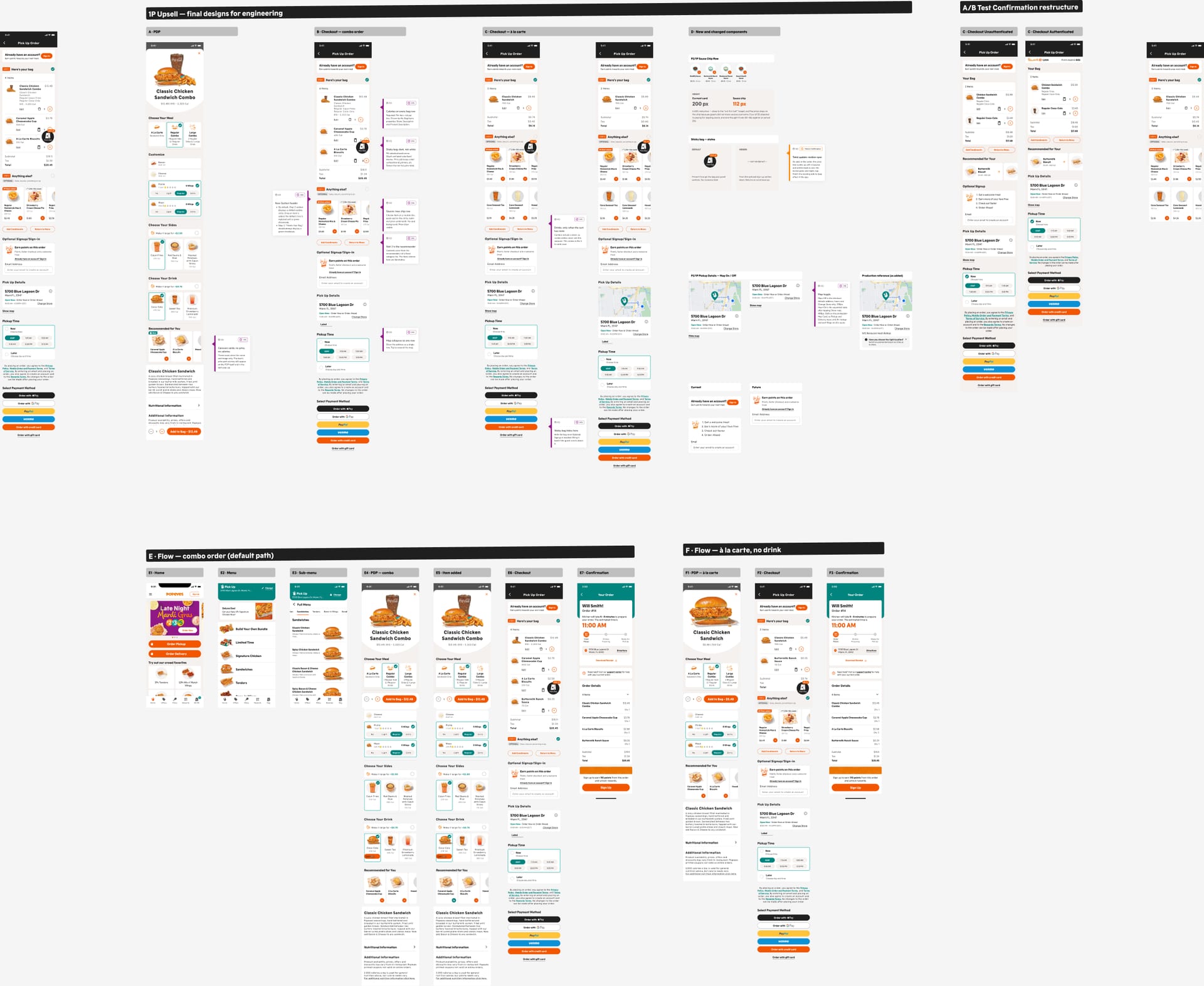 Large board of final app screens and components.